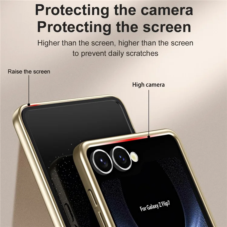 Funda Electrochapada Dura de PC para Samsung Galaxy Z Flip7 5G con Protector de Pantalla - Oro