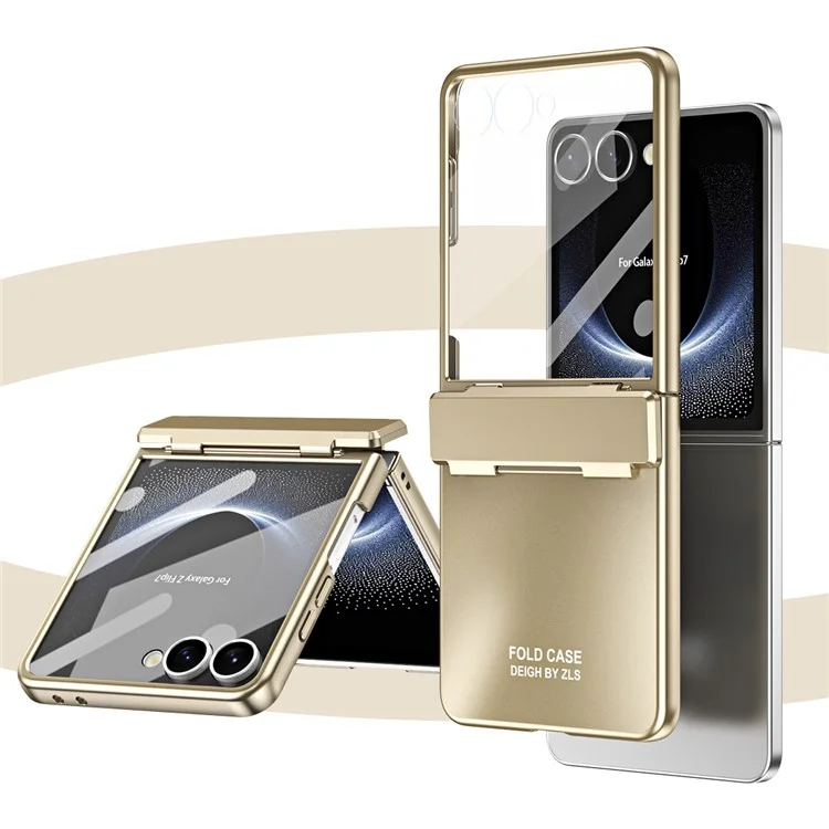 Funda Electrochapada Dura de PC para Samsung Galaxy Z Flip7 5G con Protector de Pantalla - Oro