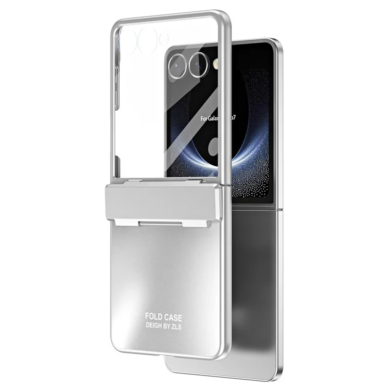 For Samsung Galaxy Z Flip7 5G Case Electroplating Hard PC Protective Phone Cover with Screen Protector - Silver