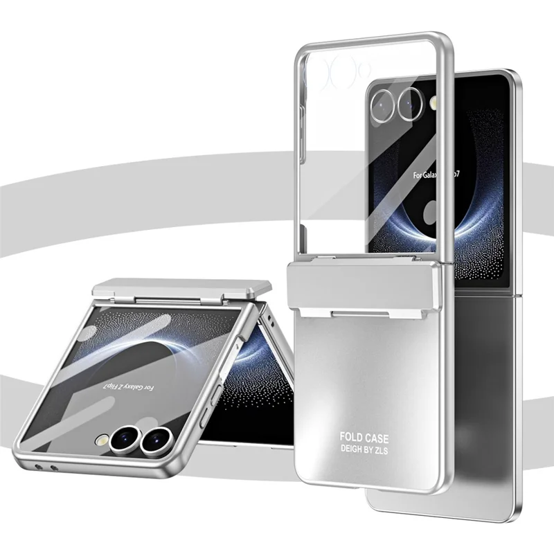 For Samsung Galaxy Z Flip7 5G Case Electroplating Hard PC Protective Phone Cover with Screen Protector - Silver