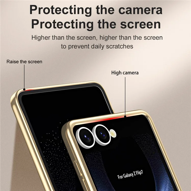 Für Samsung Galaxy Z Flip7 5G Hülle Mechanische Legende Elektrolytisch Beschichtete PC Handyhülle mit Rückseiten-Schutzfolie - Gold