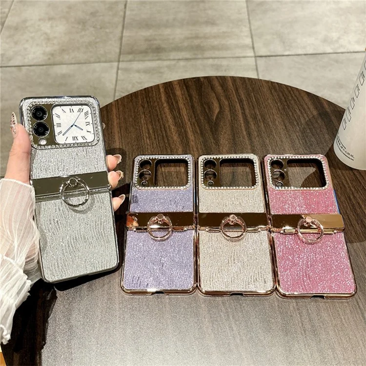 Pour Huawei nova Flip 5G Étui avec Support de Bague Texture Ondulée Coque Rigide PC Électroplaquée - Or