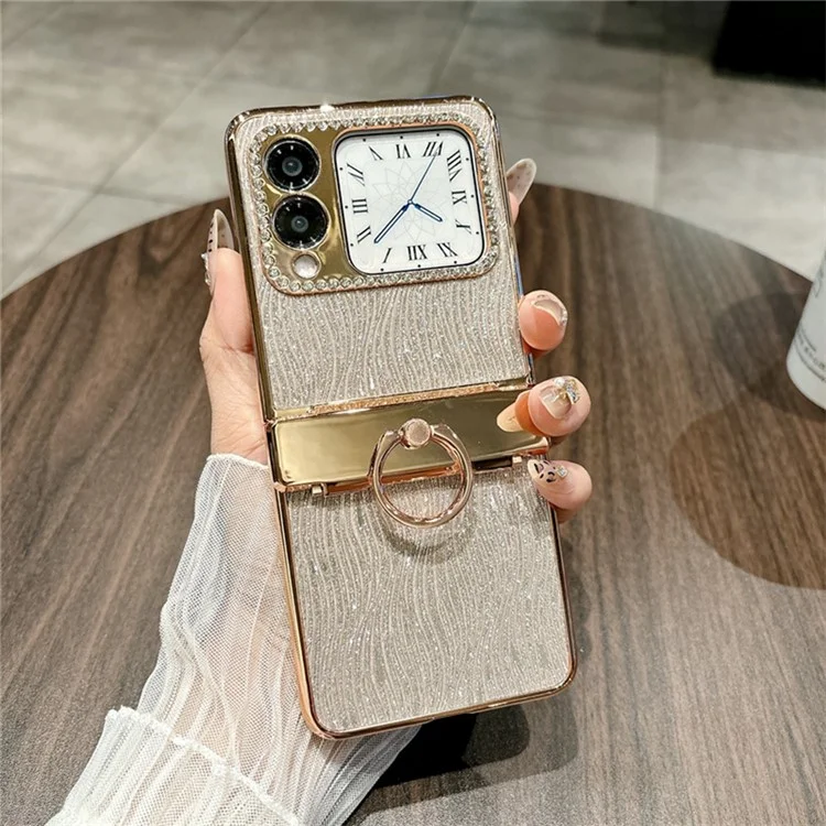 Pour Huawei nova Flip 5G Étui avec Support de Bague Texture Ondulée Coque Rigide PC Électroplaquée - Or