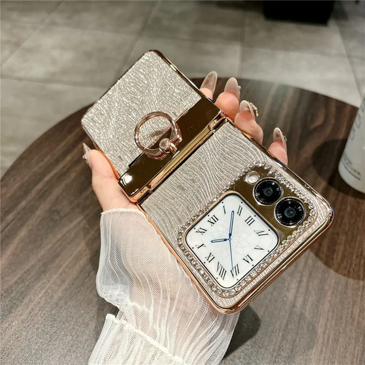 Pour Huawei nova Flip 5G Étui avec Support de Bague Texture Ondulée Coque Rigide PC Électroplaquée - Or