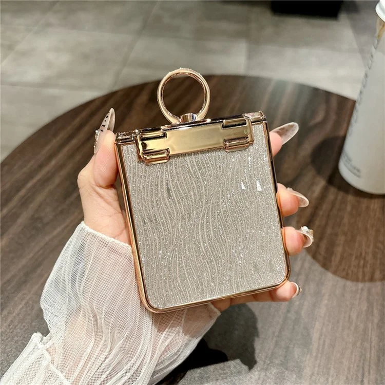 Pour Huawei nova Flip 5G Étui avec Support de Bague Texture Ondulée Coque Rigide PC Électroplaquée - Or