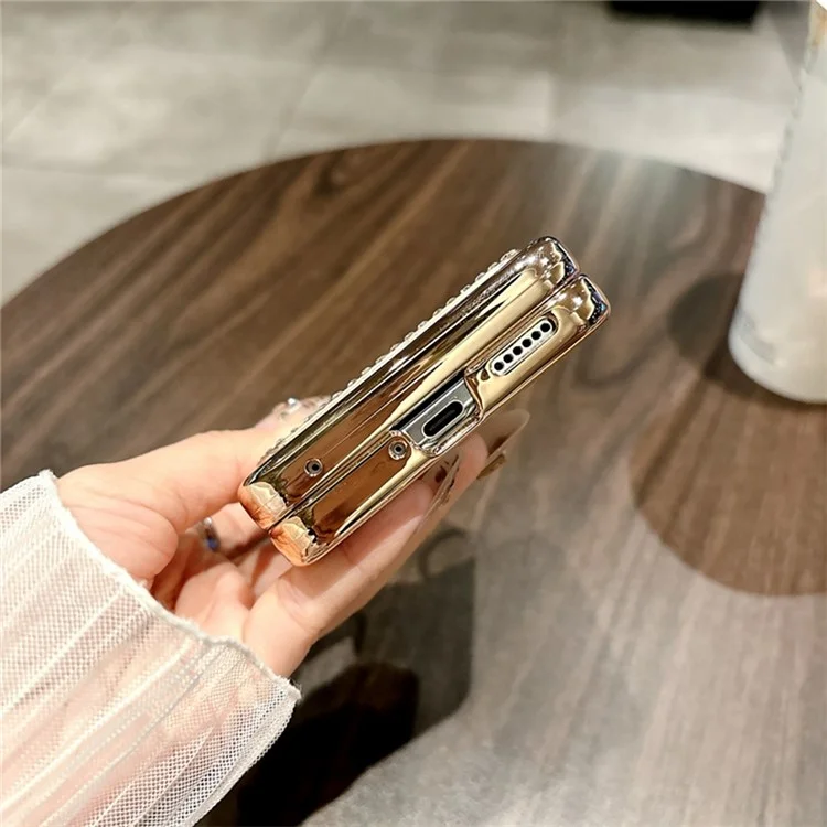 Pour Huawei nova Flip 5G Étui avec Support de Bague Texture Ondulée Coque Rigide PC Électroplaquée - Or