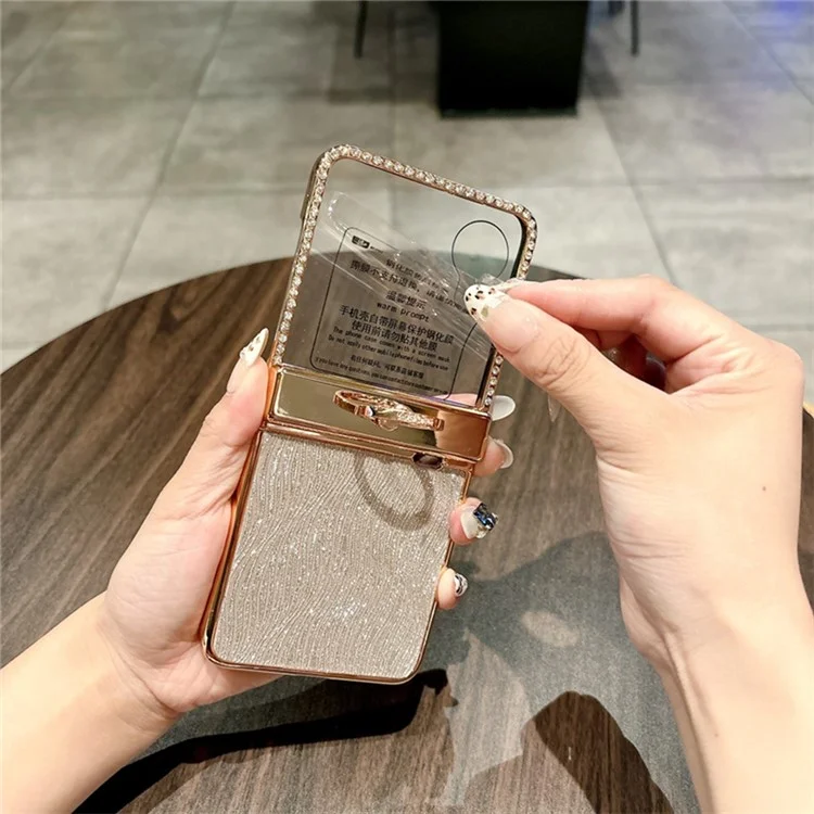 Cover per Honor Magic V Flip 5G con Supporto ad Anello Texture Ondulata, Custodia Rigida per Telefono con Pellicola Protettiva Posteriore - Oro