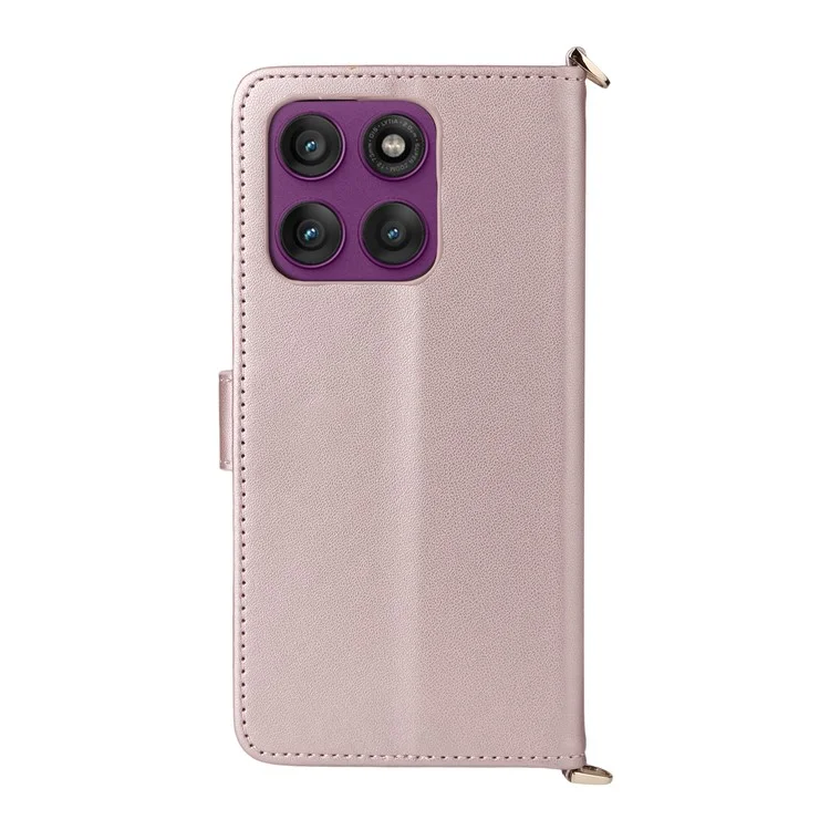 Étui Motorola Edge 60 Pro 5G avec Bandoulière / Dragonne en Cuir Support Portefeuille - Rose