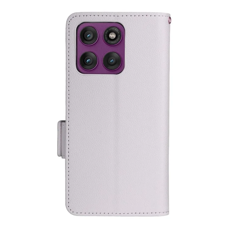 Étui pour Motorola Edge 60 Pro 5G avec Bracelet Texture Litchi en Cuir PU Portefeuille Housse de Téléphone - Blanc