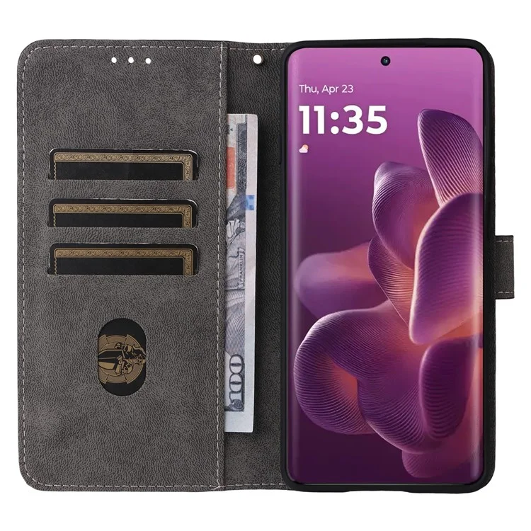 Étui portefeuille pour Motorola Edge 60 Pro 5G avec blocage RFID en cuir PU, support et dragonne - Noir