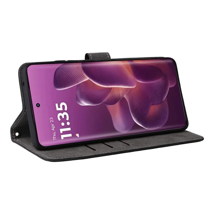 Étui portefeuille pour Motorola Edge 60 Pro 5G avec blocage RFID en cuir PU, support et dragonne - Noir