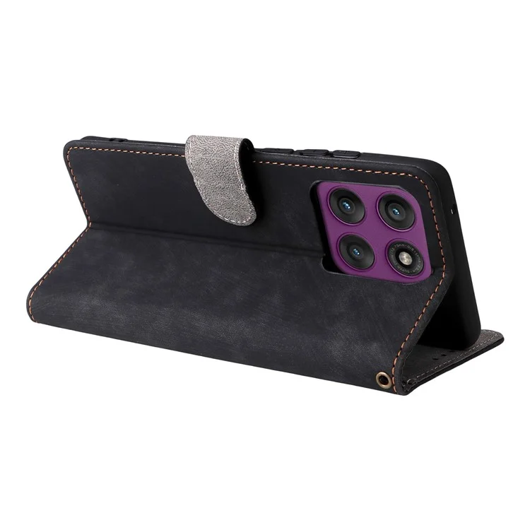 Étui portefeuille pour Motorola Edge 60 Pro 5G avec blocage RFID en cuir PU, support et dragonne - Noir