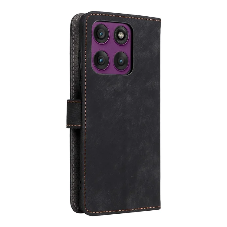Étui portefeuille pour Motorola Edge 60 Pro 5G avec blocage RFID en cuir PU, support et dragonne - Noir