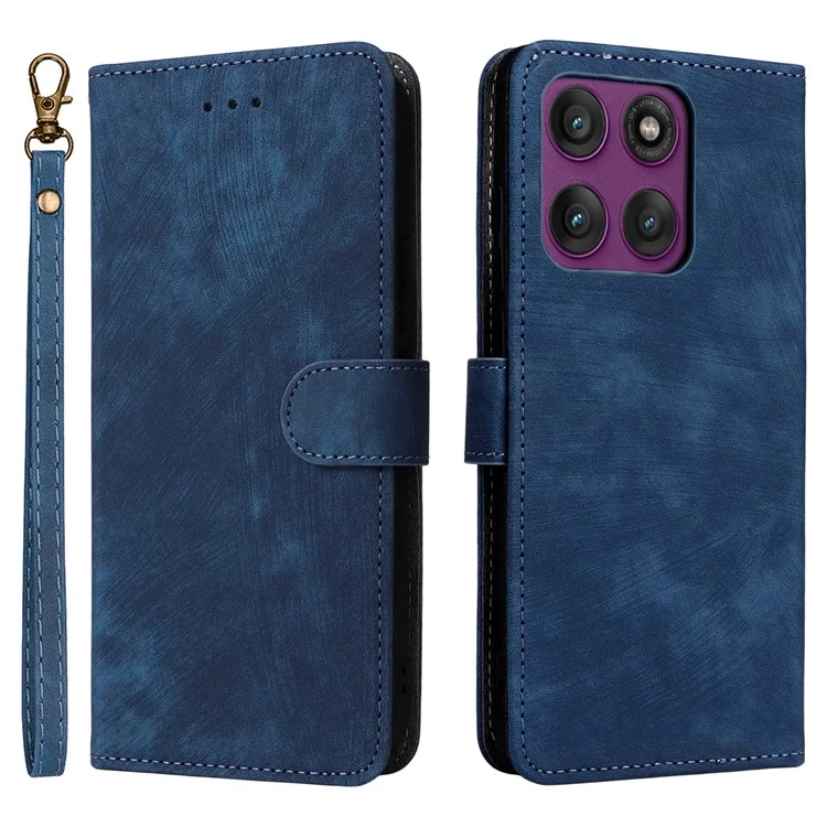 For Motorola Edge 60 Pro 5G Case Wallet RFID Blocking PU Leather Phone Cover Stand with Strap - Blue