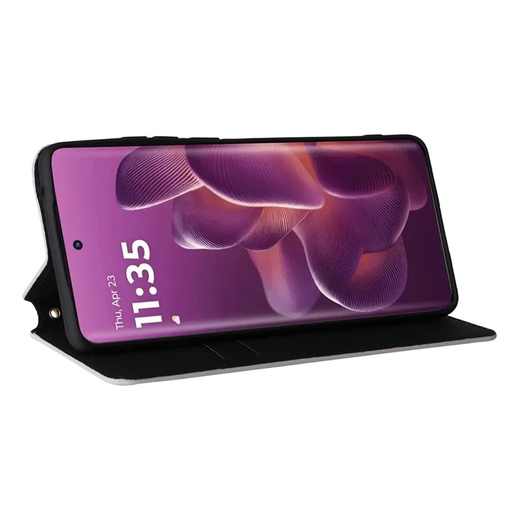 Étui Portefeuille pour Motorola Edge 60 Pro 5G - Motif Losange en Cuir Imprimé - Argent
