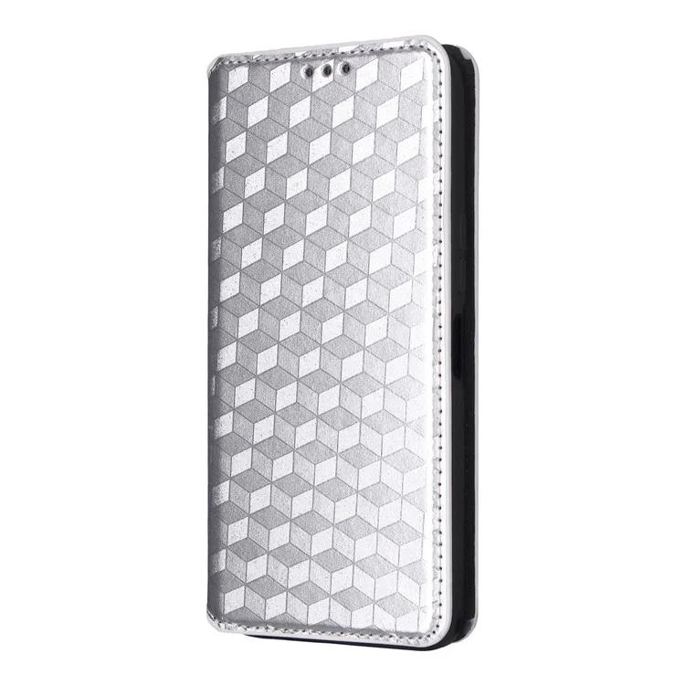 Étui Portefeuille pour Motorola Edge 60 Pro 5G - Motif Losange en Cuir Imprimé - Argent