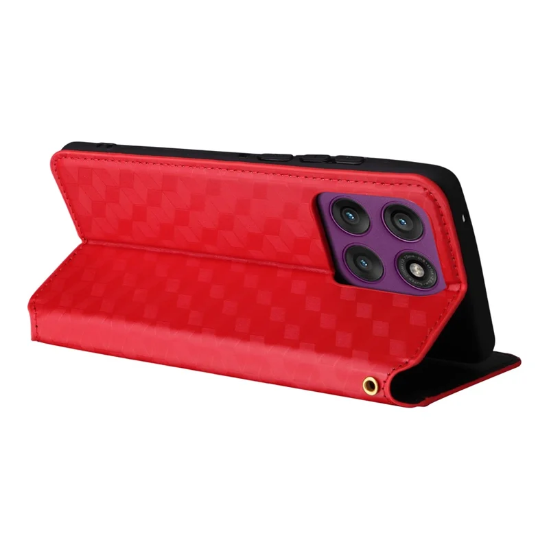 For Motorola Edge 60 Pro 5G Case Wallet Rhombus Imprinted Leather Phone Cover - Red