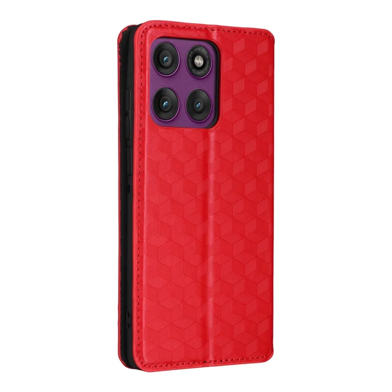 For Motorola Edge 60 Pro 5G Case Wallet Rhombus Imprinted Leather Phone Cover - Red