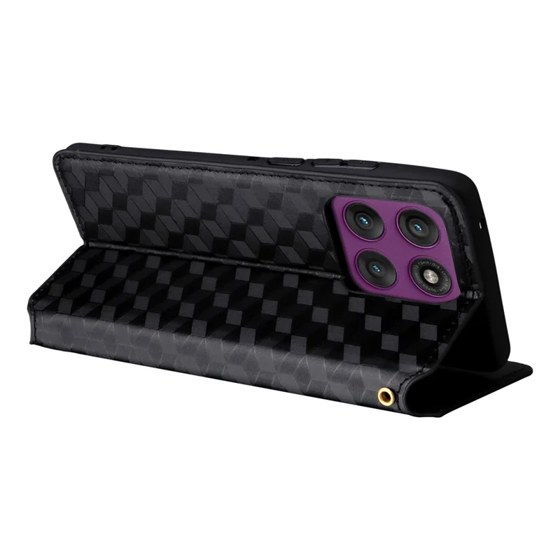 For Motorola Edge 60 Pro 5G Case Wallet Rhombus Imprinted Leather Phone Cover - Black