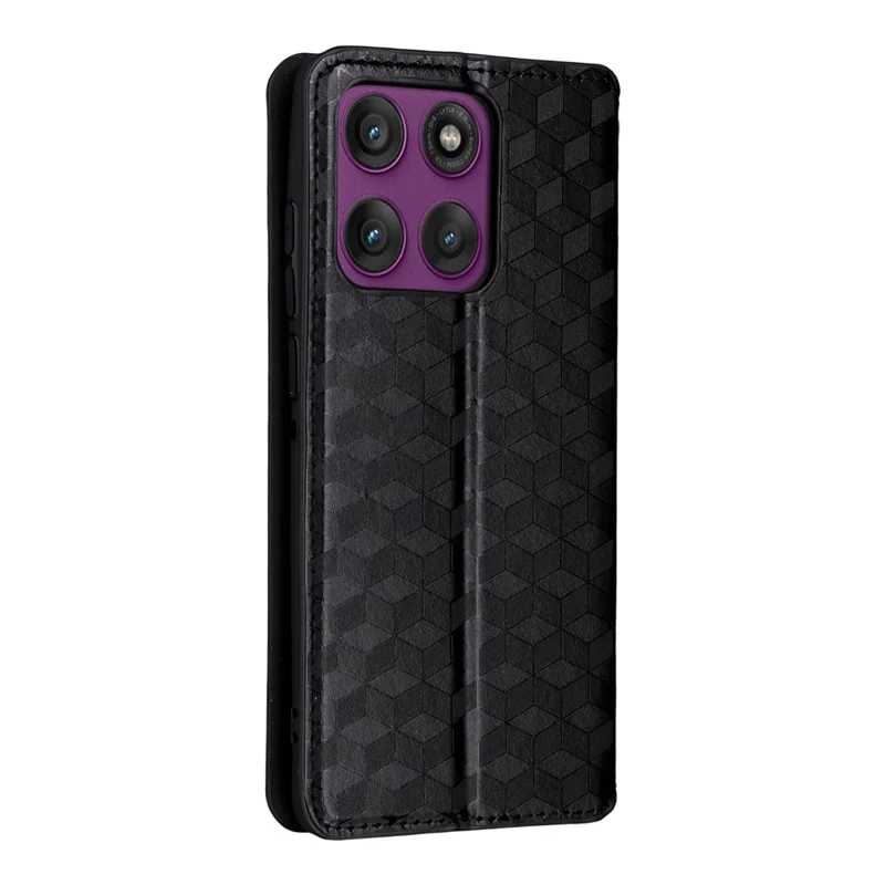 For Motorola Edge 60 Pro 5G Case Wallet Rhombus Imprinted Leather Phone Cover - Black
