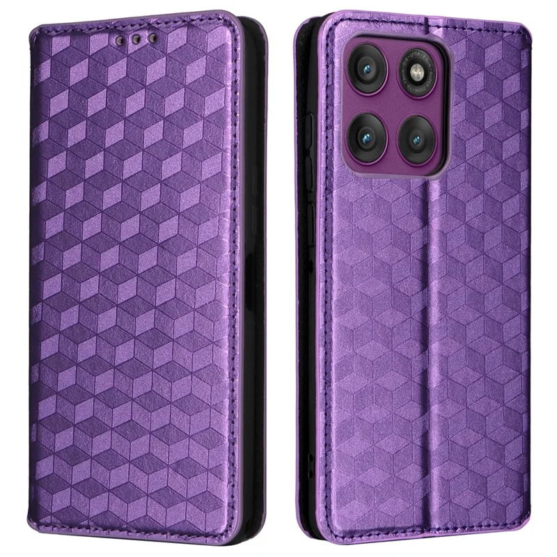 For Motorola Edge 60 Pro 5G Case Wallet Rhombus Imprinted Leather Phone Cover - Purple