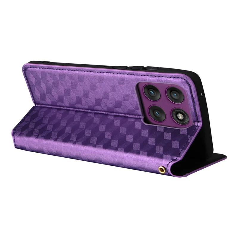 For Motorola Edge 60 Pro 5G Case Wallet Rhombus Imprinted Leather Phone Cover - Purple