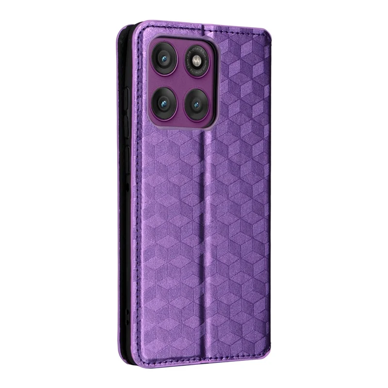 For Motorola Edge 60 Pro 5G Case Wallet Rhombus Imprinted Leather Phone Cover - Purple