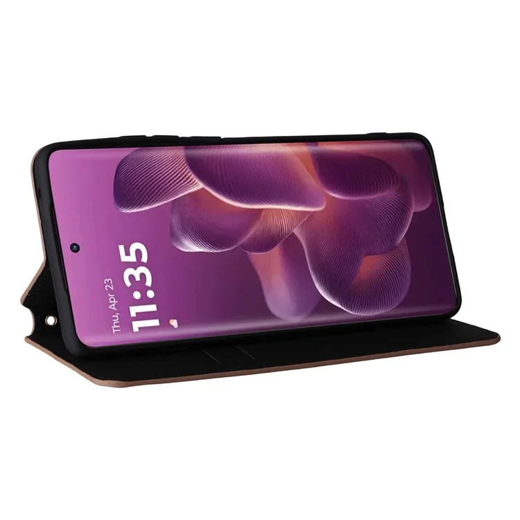 For Motorola Edge 60 Pro 5G Case Wallet Rhombus Imprinted Leather Phone Cover - Brown