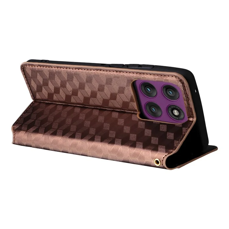For Motorola Edge 60 Pro 5G Case Wallet Rhombus Imprinted Leather Phone Cover - Brown