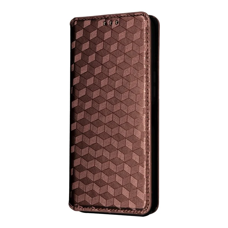 For Motorola Edge 60 Pro 5G Case Wallet Rhombus Imprinted Leather Phone Cover - Brown