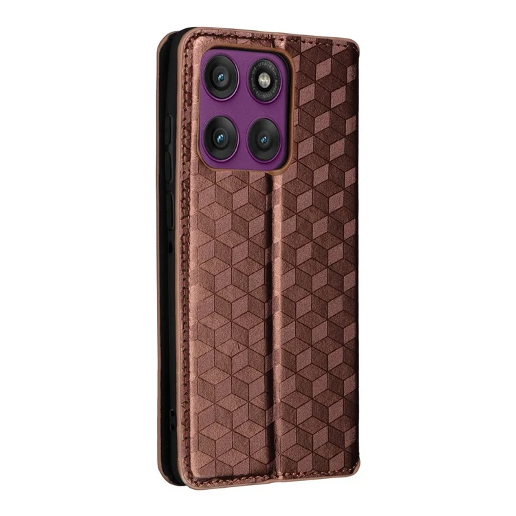 For Motorola Edge 60 Pro 5G Case Wallet Rhombus Imprinted Leather Phone Cover - Brown