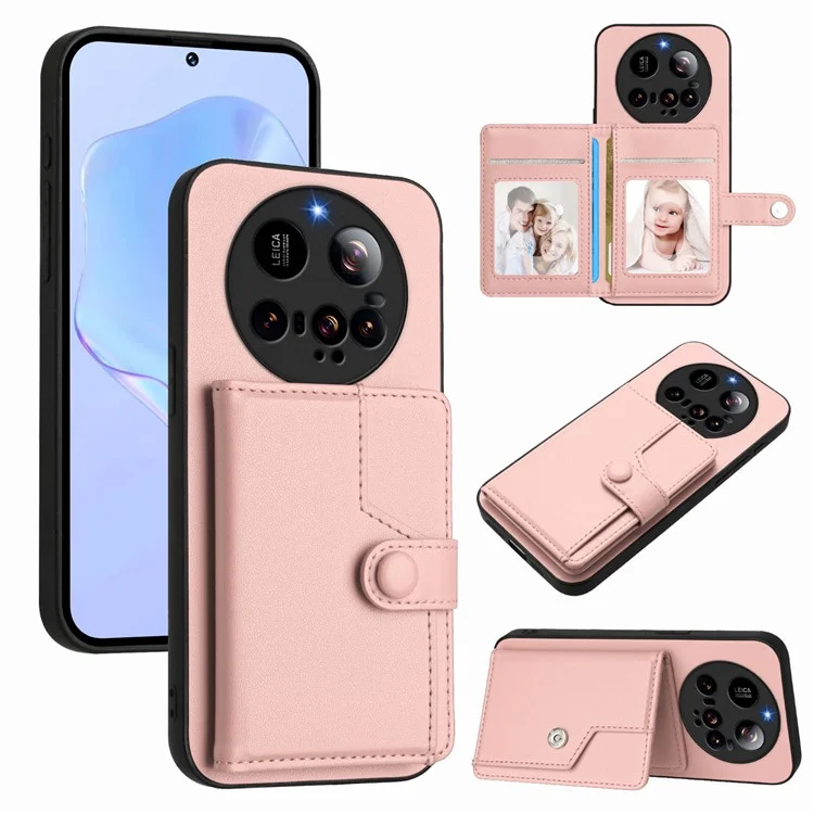 Pour Xiaomi 15 Ultra Étui avec Blocage RFID, Support de Carte, Coque Arrière de Téléphone en TPU + Cuir PU - Or Rose