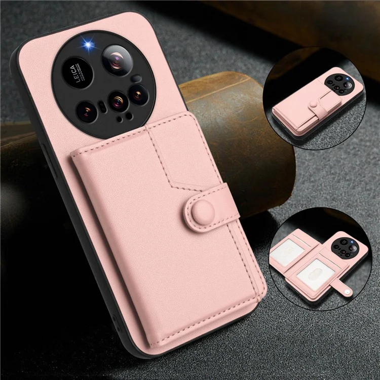 Pour Xiaomi 15 Ultra Étui avec Blocage RFID, Support de Carte, Coque Arrière de Téléphone en TPU + Cuir PU - Or Rose