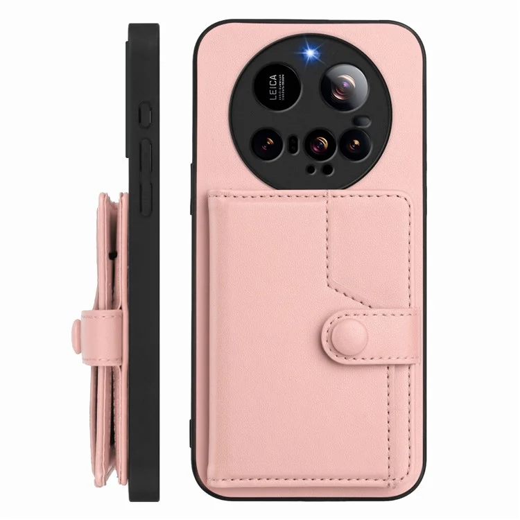 Pour Xiaomi 15 Ultra Étui avec Blocage RFID, Support de Carte, Coque Arrière de Téléphone en TPU + Cuir PU - Or Rose