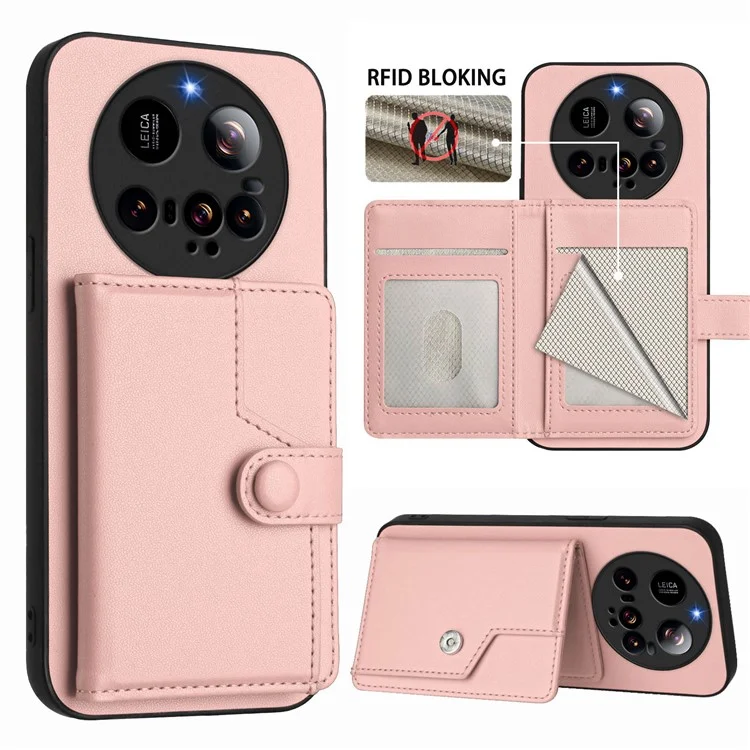 Pour Xiaomi 15 Ultra Étui avec Blocage RFID, Support de Carte, Coque Arrière de Téléphone en TPU + Cuir PU - Or Rose