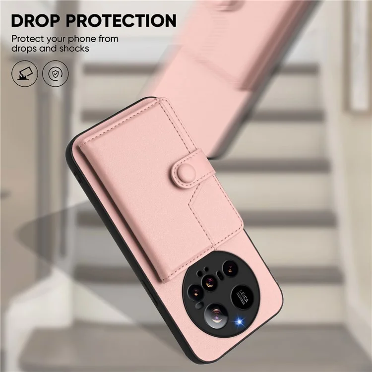 Pour Xiaomi 15 Ultra Étui avec Blocage RFID, Support de Carte, Coque Arrière de Téléphone en TPU + Cuir PU - Or Rose