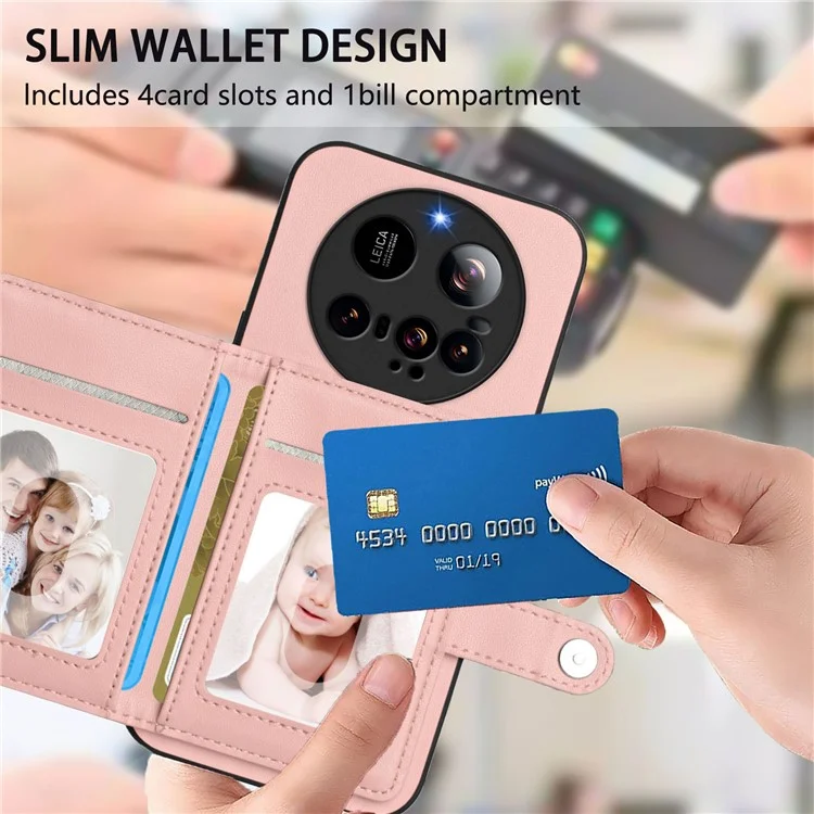 Pour Xiaomi 15 Ultra Étui avec Blocage RFID, Support de Carte, Coque Arrière de Téléphone en TPU + Cuir PU - Or Rose