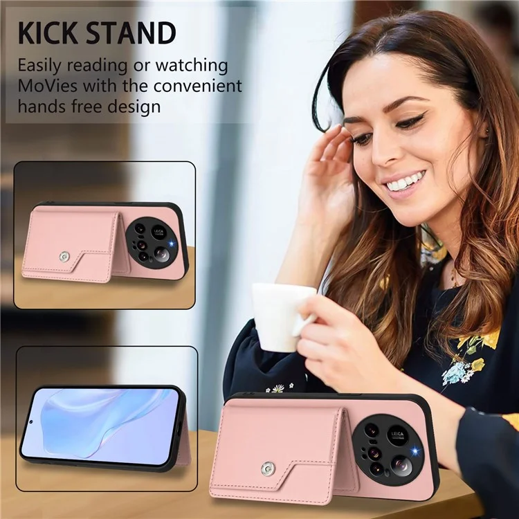 Pour Xiaomi 15 Ultra Étui avec Blocage RFID, Support de Carte, Coque Arrière de Téléphone en TPU + Cuir PU - Or Rose