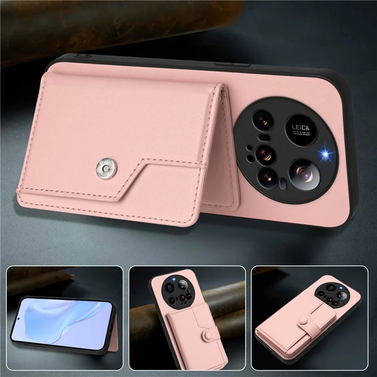 Pour Xiaomi 15 Ultra Étui avec Blocage RFID, Support de Carte, Coque Arrière de Téléphone en TPU + Cuir PU - Or Rose