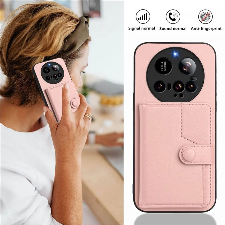 Pour Xiaomi 15 Ultra Étui avec Blocage RFID, Support de Carte, Coque Arrière de Téléphone en TPU + Cuir PU - Or Rose