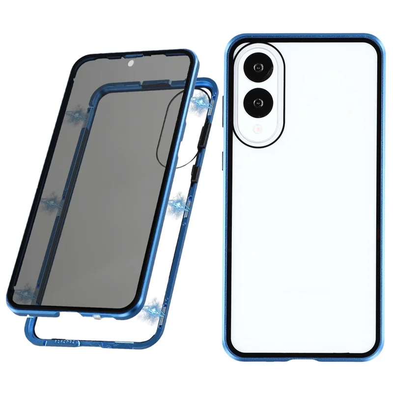 For Samsung Galaxy S25 Edge Case with Anti-Spy Screen Protector Tempered Glass Metal Phone Cover Magnetic Clasp - Dark Blue