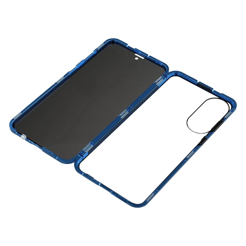 For Samsung Galaxy S25 Edge Case with Anti-Spy Screen Protector Tempered Glass Metal Phone Cover Magnetic Clasp - Dark Blue