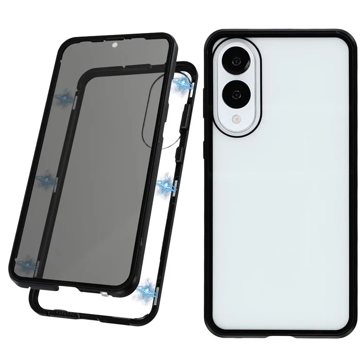 For Samsung Galaxy S25 Edge Case with Anti-Spy Screen Protector Tempered Glass Metal Phone Cover Magnetic Clasp - Black