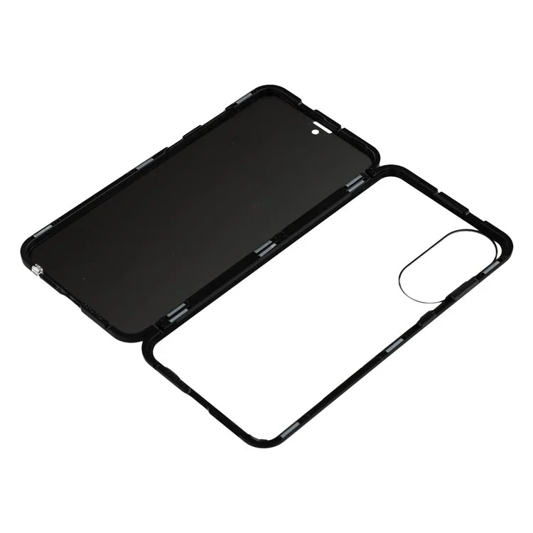 For Samsung Galaxy S25 Edge Case with Anti-Spy Screen Protector Tempered Glass Metal Phone Cover Magnetic Clasp - Black