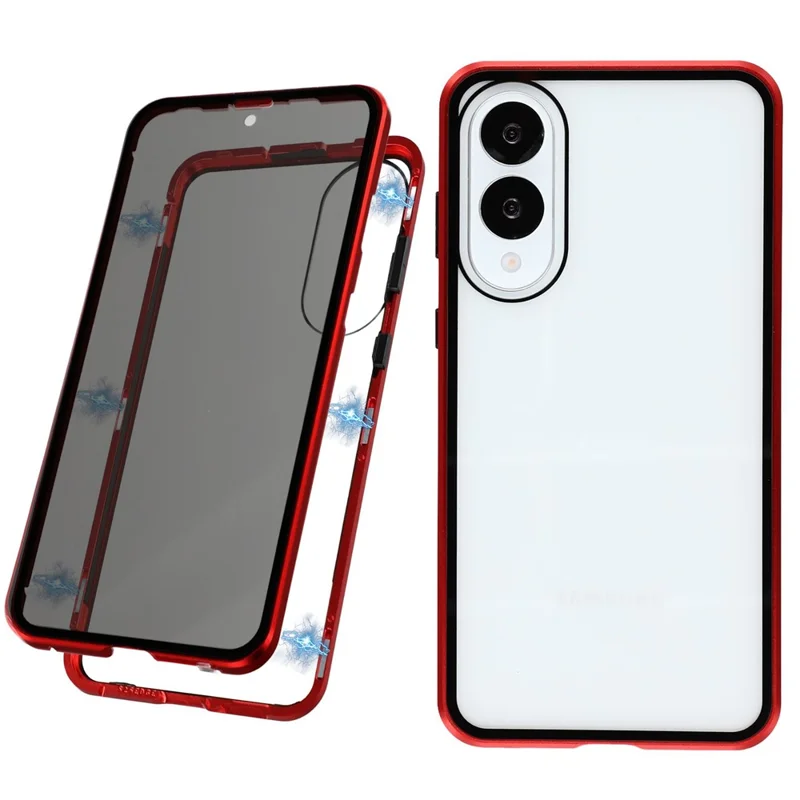For Samsung Galaxy S25 Edge Case with Anti-Spy Screen Protector Tempered Glass Metal Phone Cover Magnetic Clasp - Red