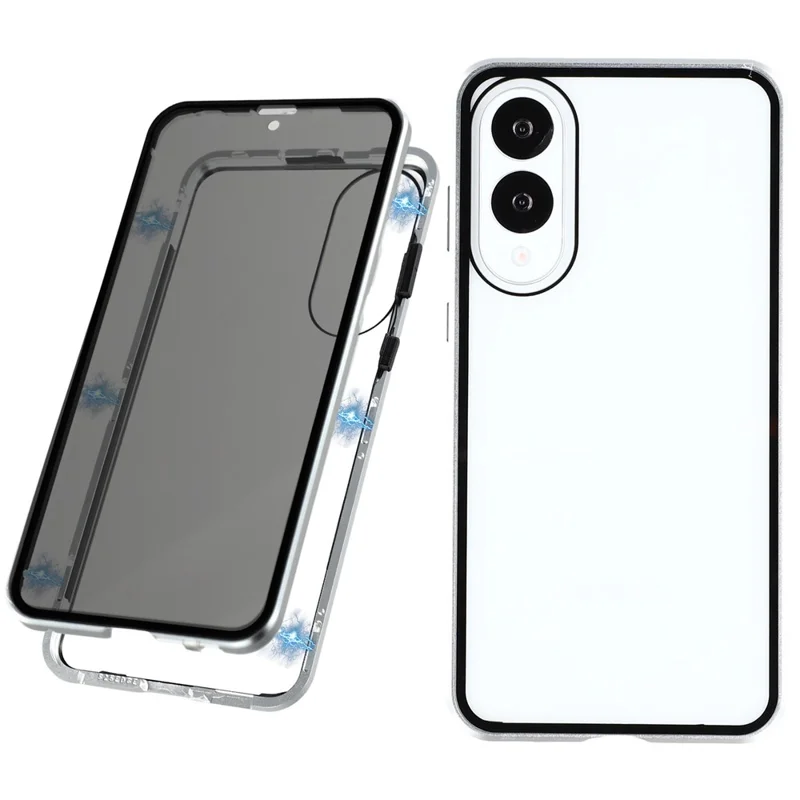 For Samsung Galaxy S25 Edge Case with Anti-Spy Screen Protector Tempered Glass Metal Phone Cover Magnetic Clasp - Silver