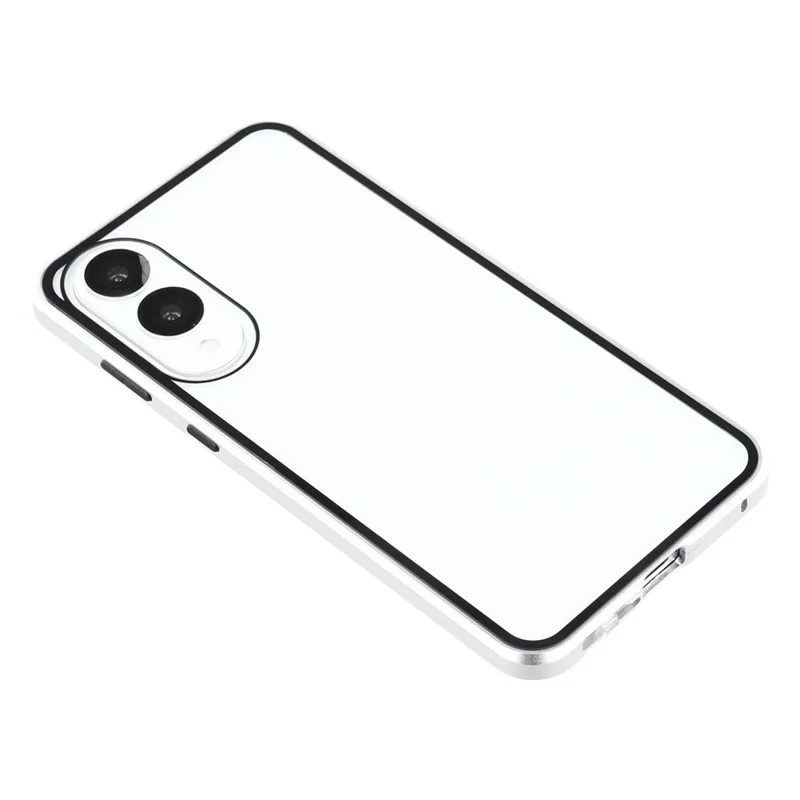 For Samsung Galaxy S25 Edge Case with Anti-Spy Screen Protector Tempered Glass Metal Phone Cover Magnetic Clasp - Silver
