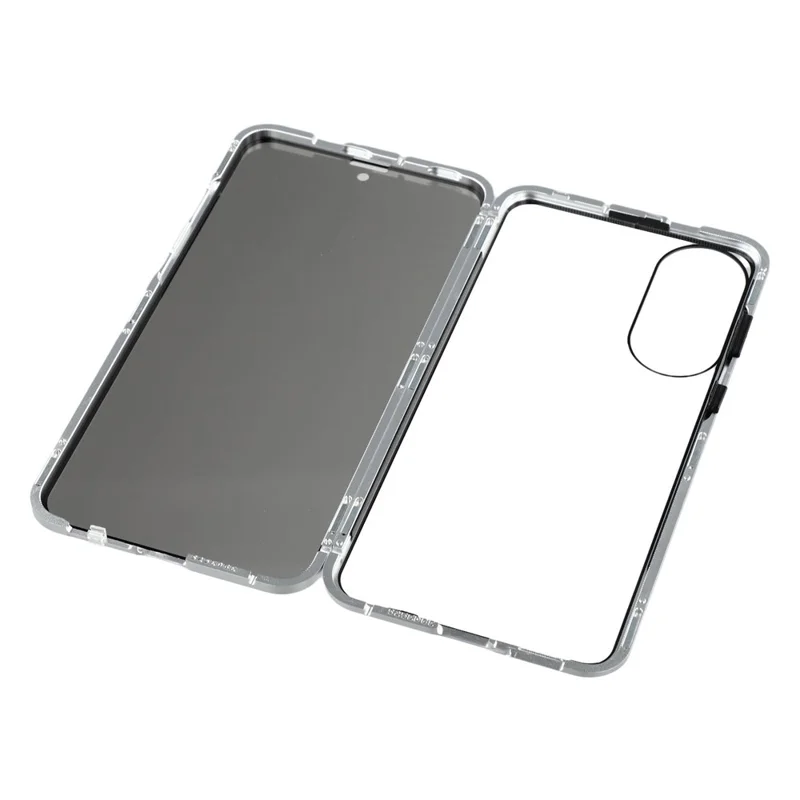 For Samsung Galaxy S25 Edge Case with Anti-Spy Screen Protector Tempered Glass Metal Phone Cover Magnetic Clasp - Silver