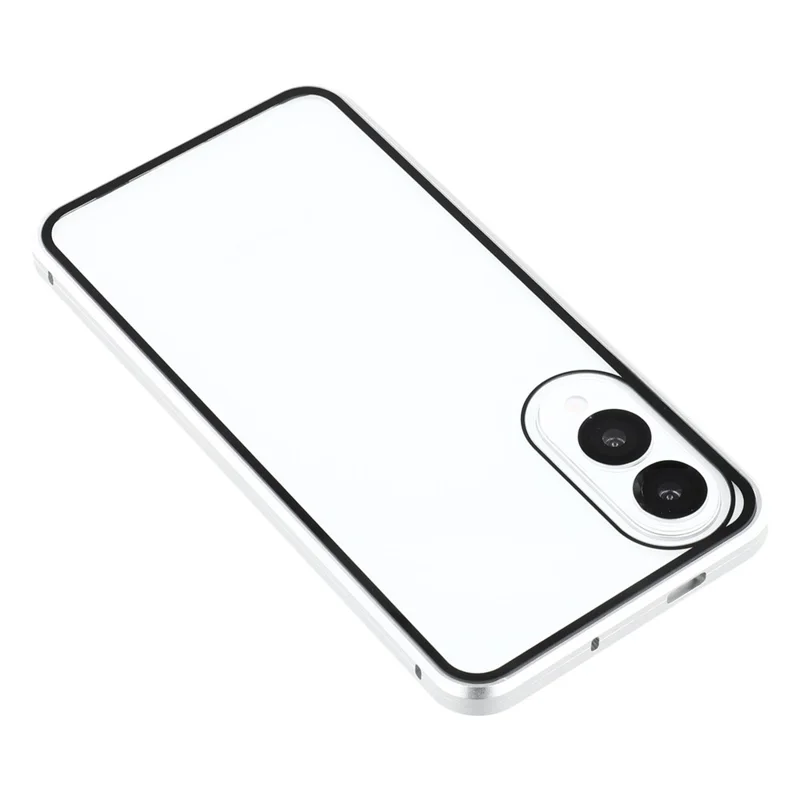 For Samsung Galaxy S25 Edge Case with Anti-Spy Screen Protector Tempered Glass Metal Phone Cover Magnetic Clasp - Silver