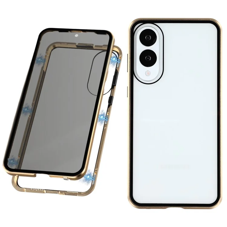 Für Samsung Galaxy S25 Edge Hülle mit Sichtschutz-Handyschutzhülle aus gehärtetem Glas Metall-Handycover mit magnetischem Verschluss - Gold